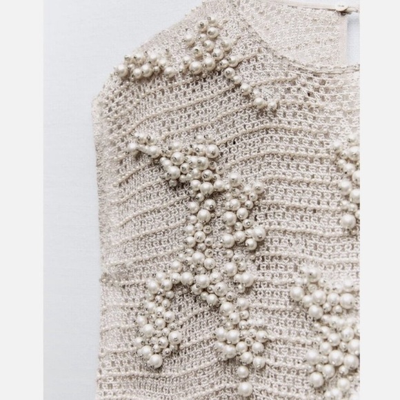 ZARA Limited Edition Gray Pearl Rhinestone Embellished Knit Top - Picture 12 of 13